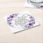 Jesaja 41:10 Vrees niet Paarse Bloemen Schrift Vierkante Kartonnen Onderzetter (Schuin)