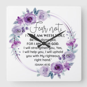Jesaja 41:10 Vrees niet Paarse Bloemen Schrift Vierkante Klok