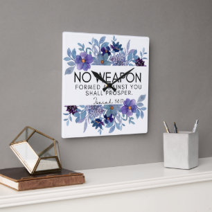 Jesaja 54:17 Geen Wapen Christelijke Bloemen Vierkante Klok