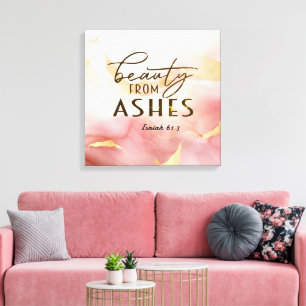 Jesaja 61 3 Schoonheid uit as Bijbelvers Roze Canvas Afdruk