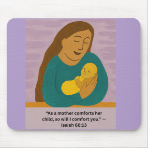 Jesaja 66:13 Troostende Moeder en Baby Ansichtkaar Muismat