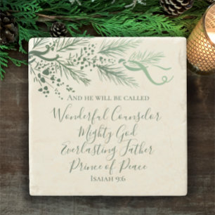 Jesaja 9:6 Hand getrokken Modern Pine Christmas Gi Stenen Onderzetter