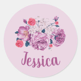 Jessica Name Floral Custom  Flower Roos Ronde Sticker