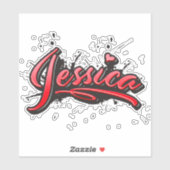 Jessica red heart graffiti Autocollants (Feuille)