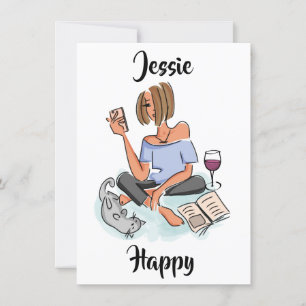 Jessie blij met cel, wijn en kattenkaart kaart