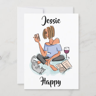 Jessie blij met cel, wijn en kattenkaart kaart