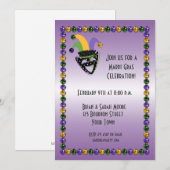 Jester, Beads, Mardi Gras Party Invitation (Devant / Derrière)