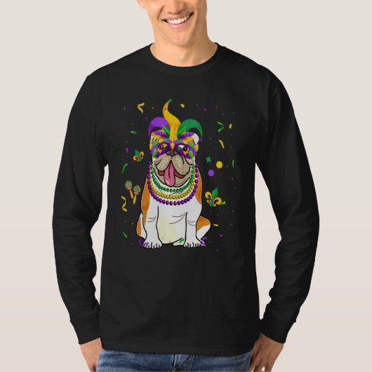 Jester Beads Mask English Bulldog Dog Owner Mardi T-shirt (Voorkant)