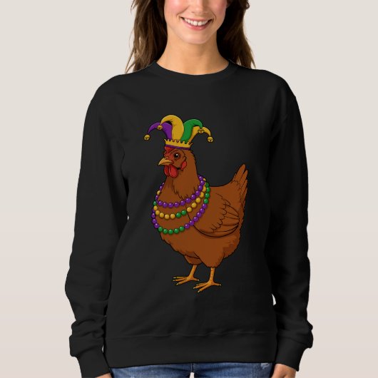 Jester Chicken Beads Mardi Gras Funny Farming Trui (Voorkant)
