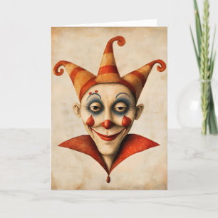 Jester Clown Retro Face Feestdagen Kaart