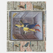 JESTER HOLDING OWL MEDIEVAL MANUSCRIPT FLEECE DEKEN (Voorkant)