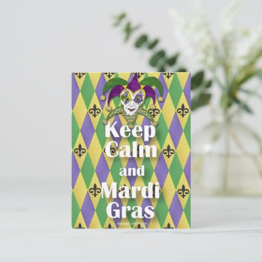 Jester Mask Keep Calm en Mardi Gras Briefkaart (Staand voorkant)