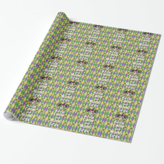 Jester Mask Keep Calm en Mardi Gras Cadeaupapier (Uitgerold)
