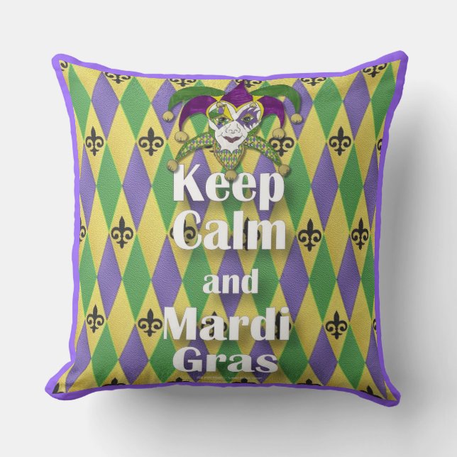 Jester Mask Keep Calm en Mardi Gras Kussen (Voorkant)