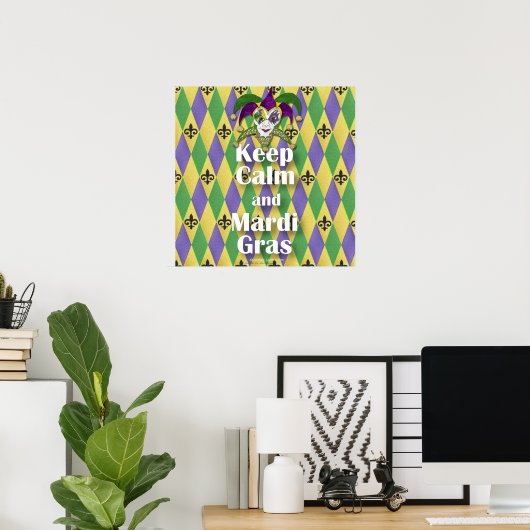 Jester Mask Keep Calm en Mardi Gras Poster (Thuiskantoor)