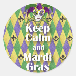 Jester Mask Keep Calm en Mardi Gras Ronde Sticker