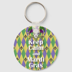 Jester Mask Keep Calm en Mardi Gras Sleutelhanger