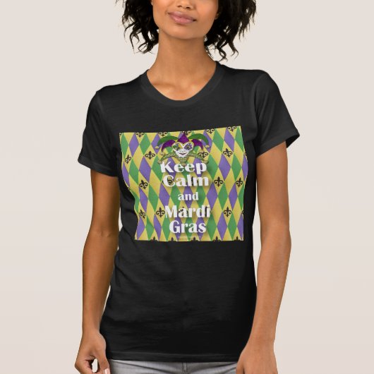 Jester Mask Keep Calm en Mardi Gras T-shirt (Voorkant)
