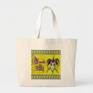 Jester Mask Mardi Gras Harlequin Grote Tote Bag