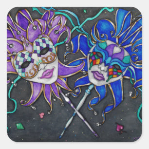 Jester-maskers voor comedy/tragedie vierkante sticker