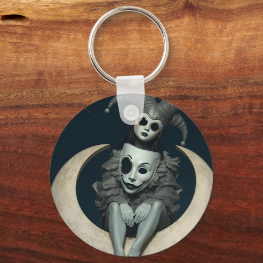 Jester sits on crescent moon wireless charger  sleutelhanger (Voorkant)