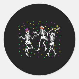 Jester Skeleton Dancing Mardi Gras Botten Carnaval Ronde Sticker