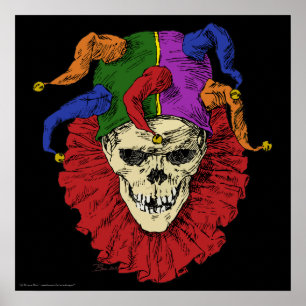 Jester Skull Scary Gothic Mardi Gras Clown Poster