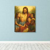 Jesus and Children™ LDS Muurkunstcanvas Canvas Afdruk (Insitu (Houten vloer))