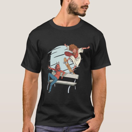 Jesus and Devil Skateboarding T-shirt (Voorkant)