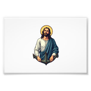 Jesus Anker Hoop Vintage Gravure T-shirt 2 Foto Afdruk