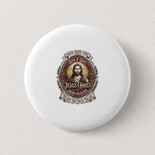 Jesus Antiek Erfstuk Grafische T-shirt Christelijk Ronde Button 5,7 Cm