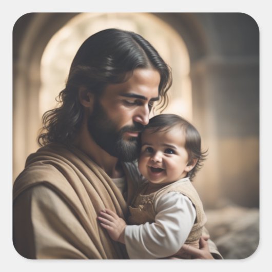Jesus Art Vierkante Sticker (Voorkant)