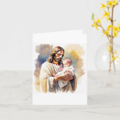 Jésus avec Baby Baptism Carte de voeux (Fleur jaune)