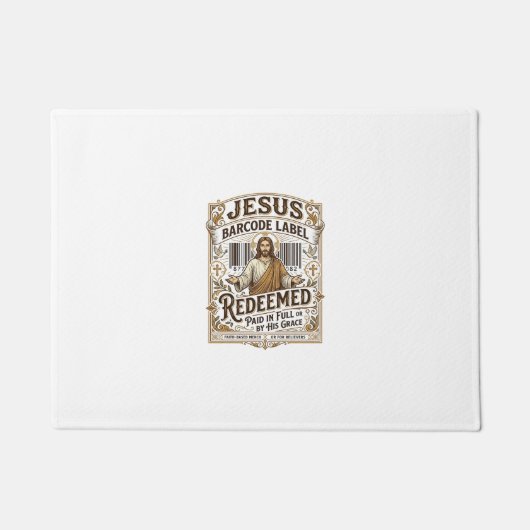Jesus Barcode Label Verlost Jesus Barcode Verlos Deurmat (Voorkant)