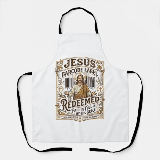 Jesus Barcode Label Verlost Jesus Barcode Verlos Schort (Voorkant)