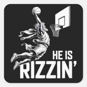 Jesus Basketbal Hij Is Grappig Rizzend Christelijk Vierkante Sticker