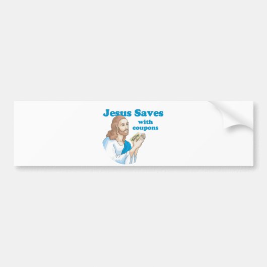 JESUS BESPAART MET COUPONS BUMPERSTICKER (Voorkant)