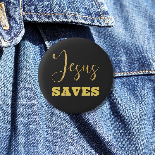 Jesus bewaart Gellow Gold Glitter Ronde Button 5,7 Cm