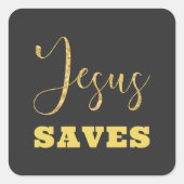 Jesus bewaart Gellow Gold Glitter Vierkante Sticker (Voorkant)
