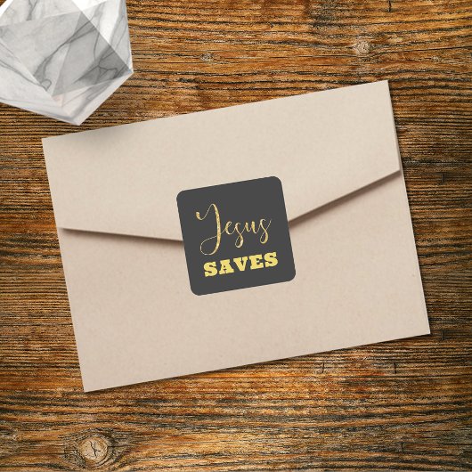 Jesus bewaart Gellow Gold Glitter Vierkante Sticker