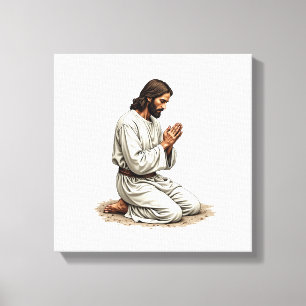 Jesus Biddende Handen Vintage Gravure Geloof Tee ( Canvas Afdruk