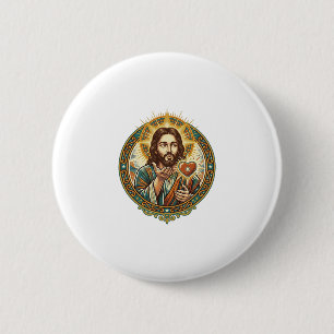 Jesus Blaast Kus Rode Hart Like Knop Humor_1 Ronde Button 5,7 Cm