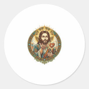 Jesus Blaast Kus Rode Hart Like Knop Humor_1 Ronde Sticker
