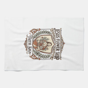 Jesus Bloemenwinkel Geloof Bord Jesus Bloemenwinke Theedoek