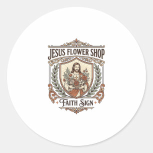 Jesus Bloemenwinkel Gelovig Teken Jesus Bloemenwin Ronde Sticker