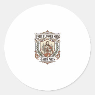 Jesus Bloemenwinkel Gelovig Teken Jesus Bloemenwin Ronde Sticker