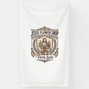 Jesus Bloemenwinkel Gelovig Teken Jesus Bloemenwin Spandoek