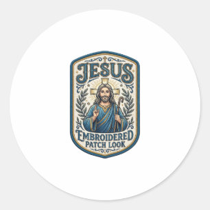 Jesus Borduurpatch Kijk Jezus Geborduurde Patch Ronde Sticker