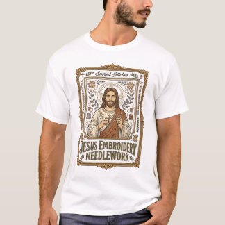 Jesus Borduurwerk Jezus Borduurwerk Naald T-shirt