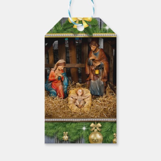 Jesus born manger cadeaulabel (Voorkant)